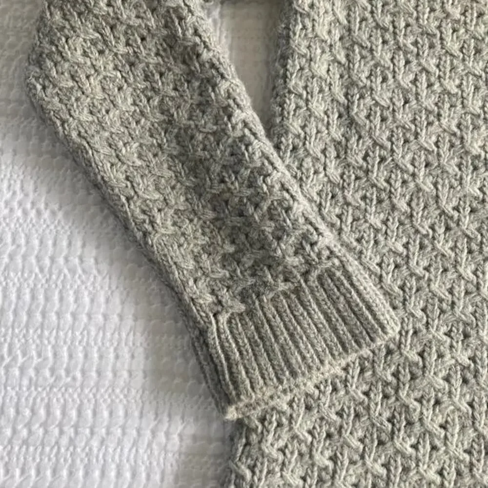 Banana Republic Star Stitch Sweater Women L Gray Crew Pullover Alpaca Wool Blend - Picture 5 of 9